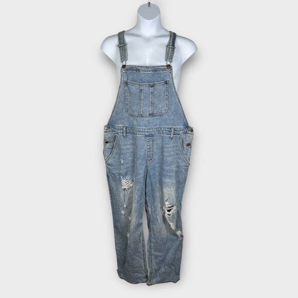 Wild Fable Womens Distressed Denim Overalls Straight Leg Y2K 90s XXL Cotton - Picture 1 of 9